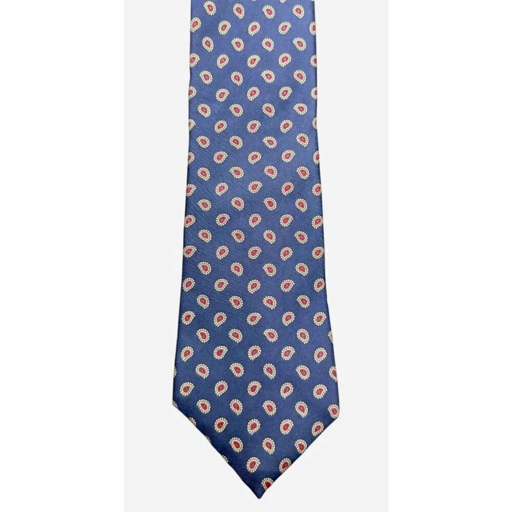 Halston Italian Silk Vintage Tie Blue W/Red Paisley Classic Designer